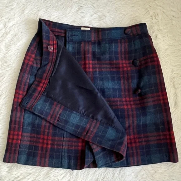 VINTAGE (1996) GAP Blue and Red Plaid Wool Mini Skirt - Picture 6 of 9